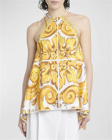 dolce gabbana brocade top|Dolce&Gabbana Silk Twill Brocade Print Top with Tie Neck.